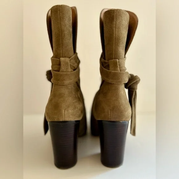 Banana Republic Ankle Boots CantonSuede Olive Green Wrap Around Tie  8.5 - Picture 5 of 11